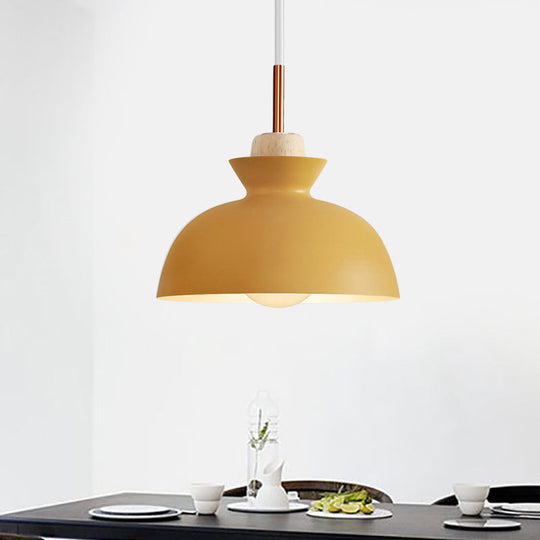 Contemporary Dome/Cone Metal Pendant Light - Grey/Yellow/Green