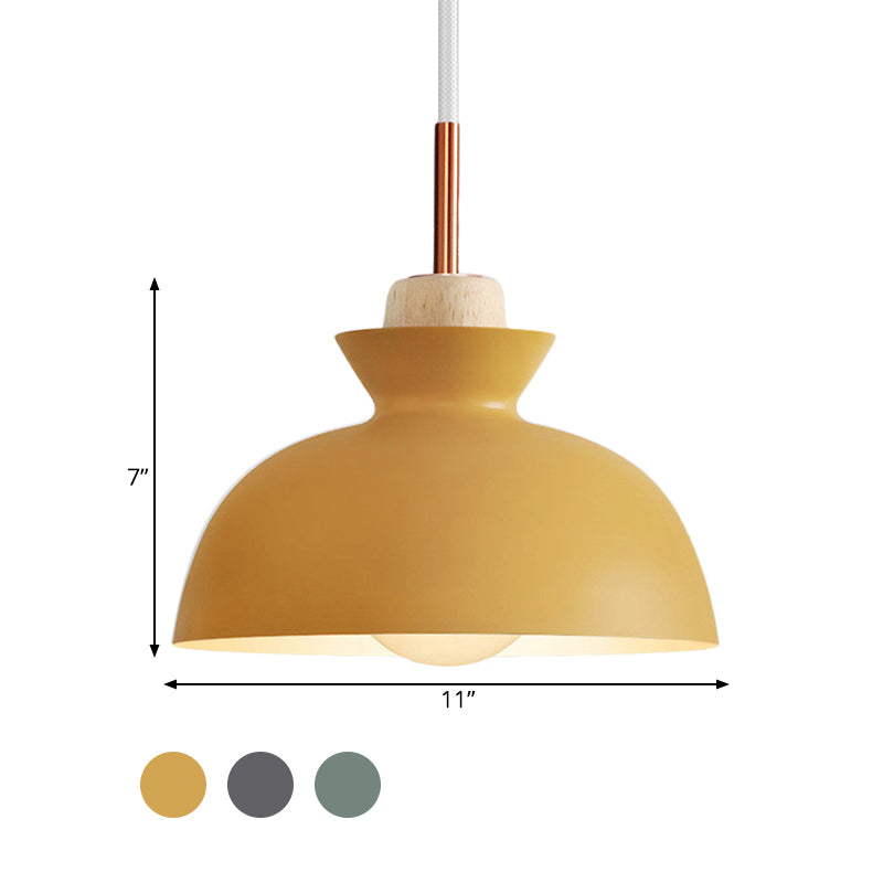 Contemporary Dome/Cone Metal Pendant Light With 1 In Grey Yellow And Green