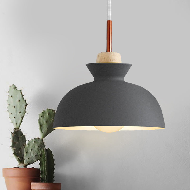 Contemporary Dome/Cone Metal Pendant Light - Grey/Yellow/Green