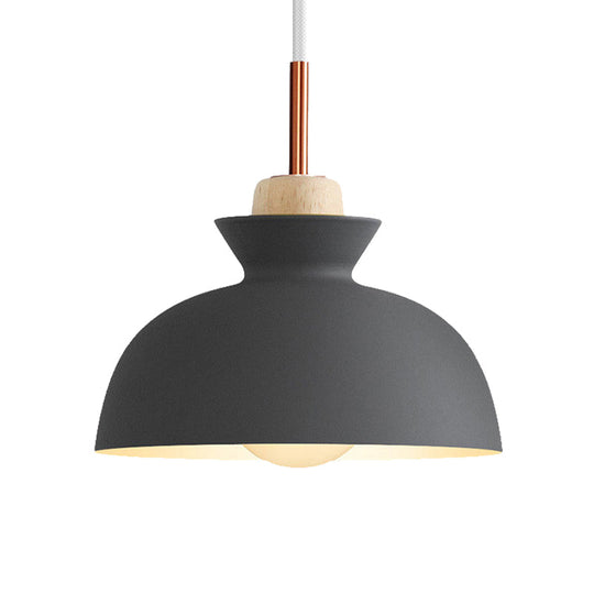 Contemporary Dome/Cone Metal Pendant Light With 1 In Grey Yellow And Green
