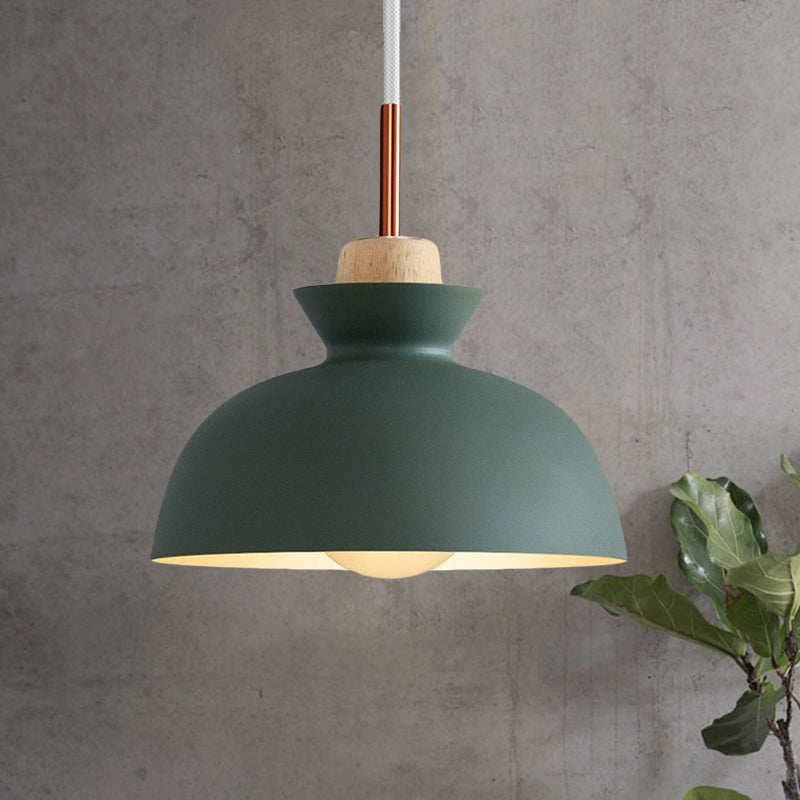 Contemporary Dome/Cone Metal Pendant Light With 1 In Grey Yellow And Green / Dome