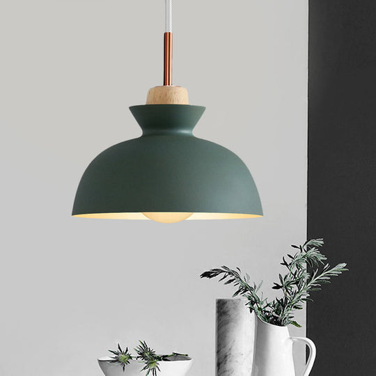 Contemporary Dome/Cone Metal Pendant Light With 1 In Grey Yellow And Green