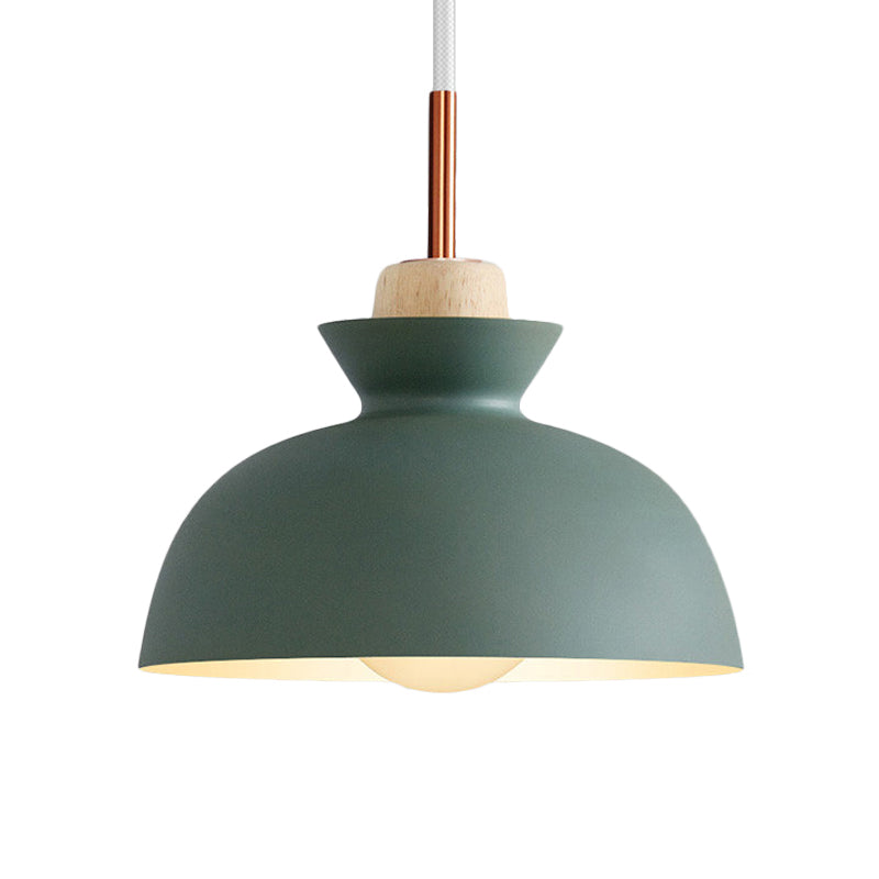 Contemporary Dome/Cone Metal Pendant Light With 1 In Grey Yellow And Green
