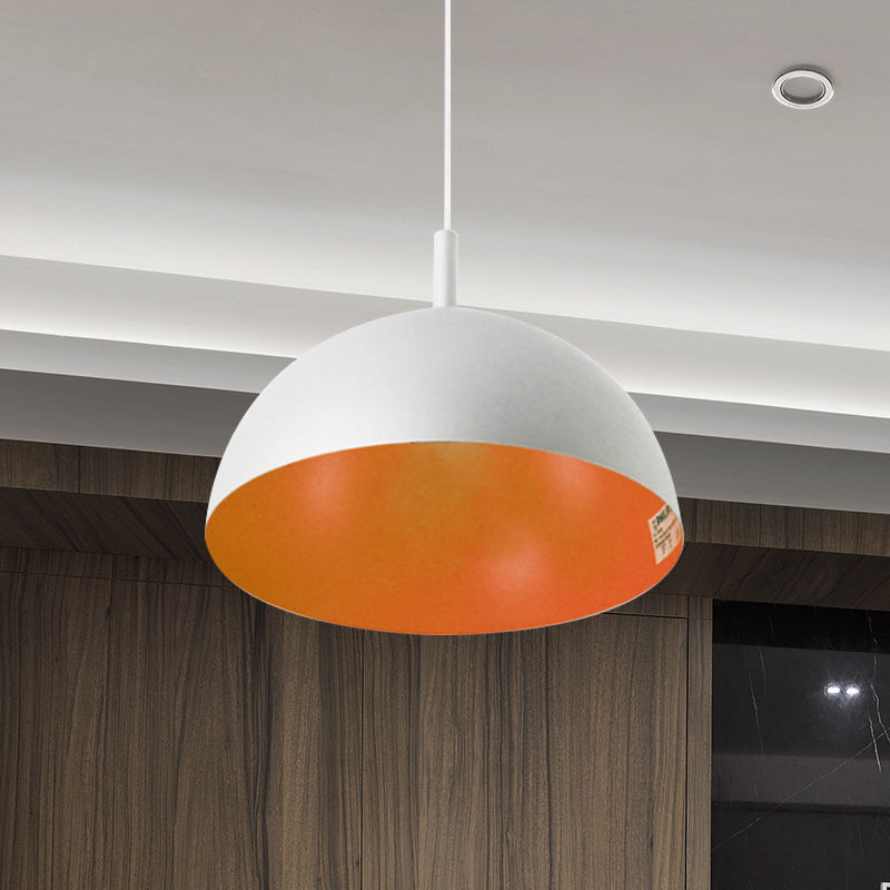 Simple Metal Dome Pendant Lamp With 1 Light In Orange/Blue/Chrome For Dining Room - 10/16 Wide