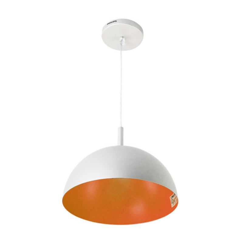 Plafonnier suspendu en forme de dôme en métal au design simple - 1 luminaire orange/bleu/chrome pour salle à manger, 10"/16" de large