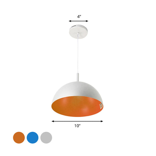 Plafonnier suspendu en forme de dôme en métal au design simple - 1 luminaire orange/bleu/chrome pour salle à manger, 10"/16" de large