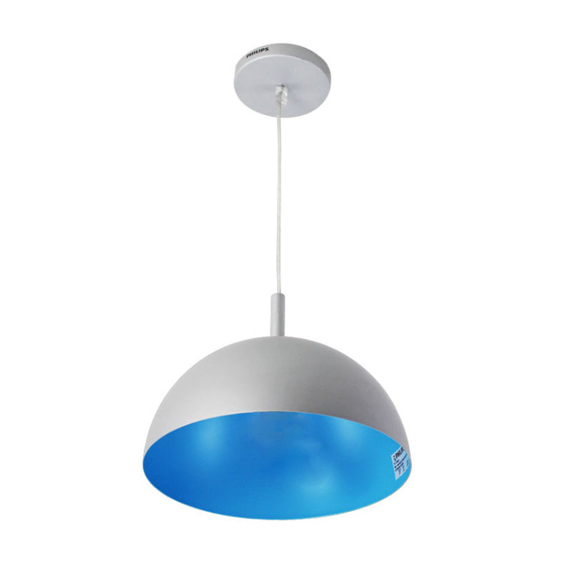 Plafonnier suspendu en forme de dôme en métal au design simple - 1 luminaire orange/bleu/chrome pour salle à manger, 10"/16" de large