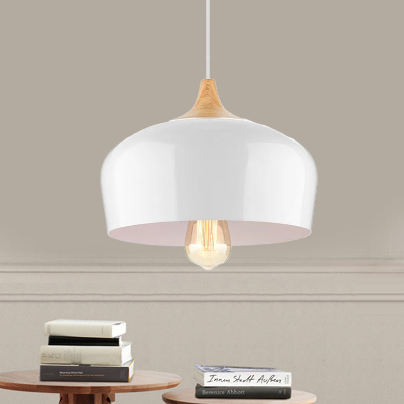 Lampe suspendue nordique en métal avec abat-jour en forme de bol - Lampe suspendue noire/blanche pour salle à manger