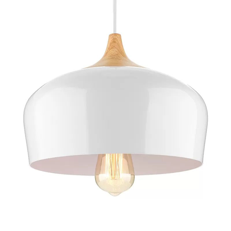 Nordic Metal Hanging Lamp With Bowl Shade - 1 Light Black/White Suspension For Dining Room 12/14