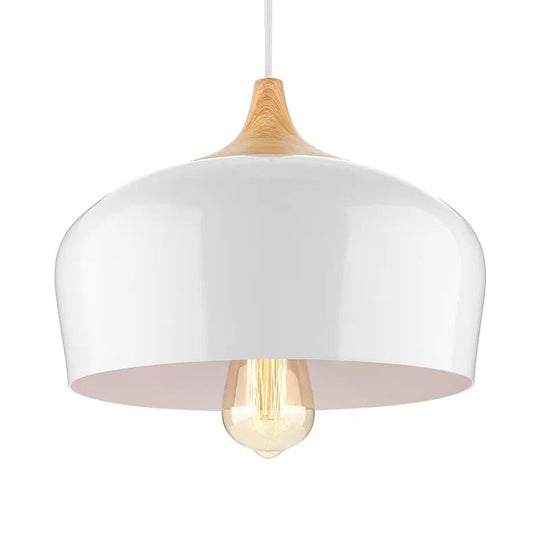 Nordic Metal Hanging Lamp With Bowl Shade - 1 Light Black/White Suspension For Dining Room 12/14