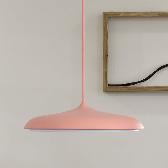 Modern Metal Disk Ceiling Pendant Light - 10"/16" Diameter - 1 Light - White/Pink/Yellow - Warm/White Hanging Lamp