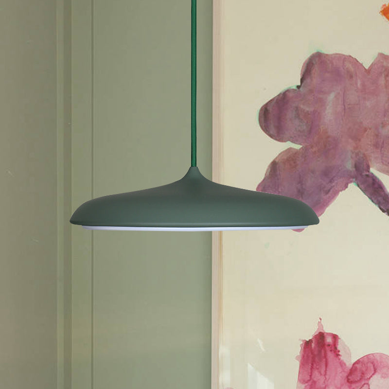 Modern Metal Disk Ceiling Pendant Light - 10"/16" Diameter - 1 Light - White/Pink/Yellow - Warm/White Hanging Lamp