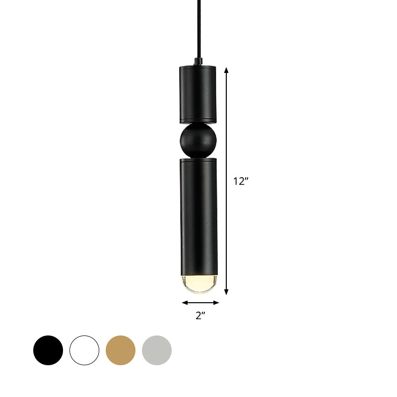 Modern Tube Hanging Light - Metal Black/White/Brass LED Suspension Pendant in Warm Light, Ideal for Dining Rooms