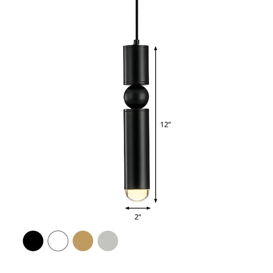 Modern Tube Hanging Light - Metal Black/White/Brass LED Suspension Pendant in Warm Light, Ideal for Dining Rooms