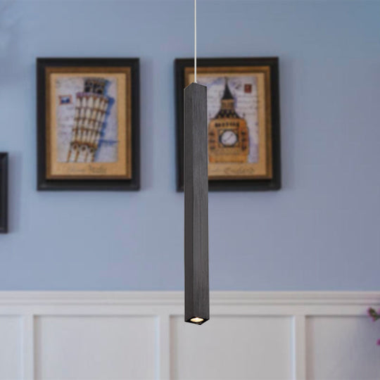 Modern Cuboid Ceiling Light - Single Head Metal Pendant Fixture for Living Room - Black/White LED