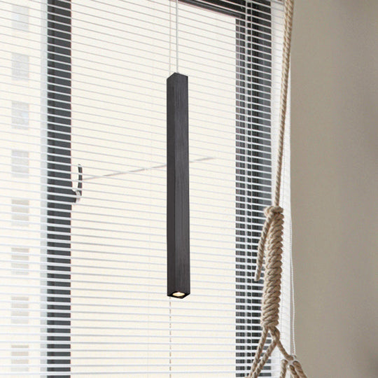 Modern Cuboid Ceiling Light - Single Head Metal Pendant Fixture for Living Room - Black/White LED