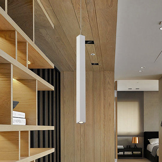 Modern Cuboid Ceiling Light - Single Head Metal Pendant Fixture for Living Room - Black/White LED