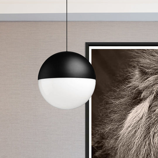 Modern White Glass Ball Pendant with Square Design - 1 Light Black LED Hanging Ceiling Light