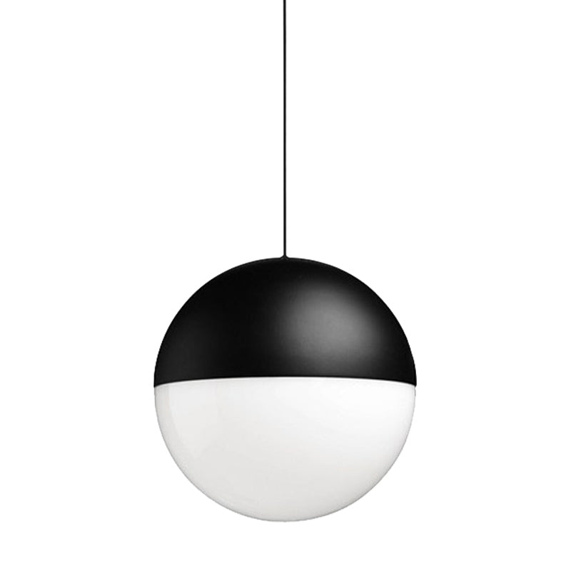 Modern White Glass Ball Pendant with Square Design - 1 Light Black LED Hanging Ceiling Light