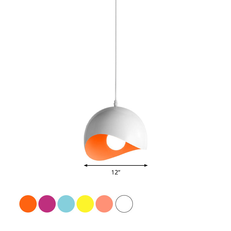 Modern Metal Dome Ceiling Light with Adjustable Height - 1 Bulb, Inner Pink/Yellow - 8"/12" W