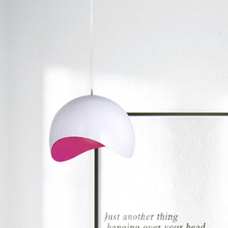 Modern Metal Dome Ceiling Light with Adjustable Height - 1 Bulb, Inner Pink/Yellow - 8"/12" W
