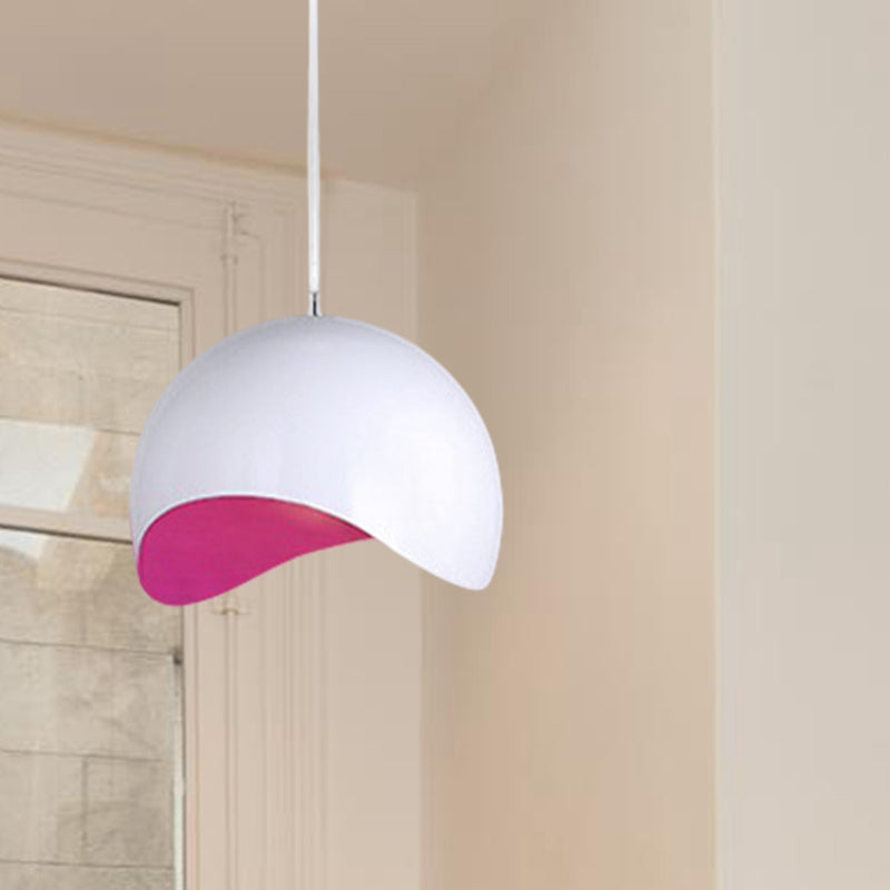 Modern Metal Dome Ceiling Light with Adjustable Height - 1 Bulb, Inner Pink/Yellow - 8"/12" W