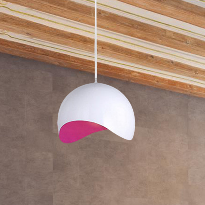 Modern Metal Dome Ceiling Light With Adjustable Height - Inner Pink/Yellow 1-Bulb Fixture 8/12 Width