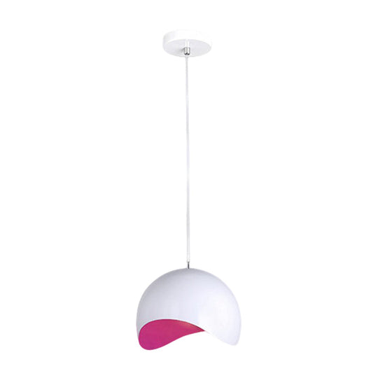 Modern Metal Dome Ceiling Light with Adjustable Height - 1 Bulb, Inner Pink/Yellow - 8"/12" W