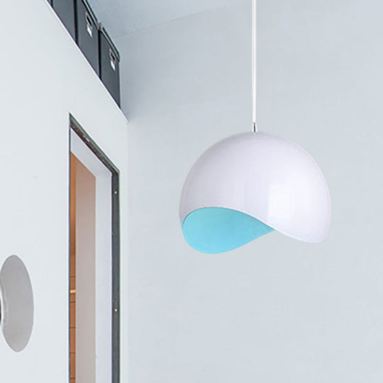 Modern Metal Dome Ceiling Light with Adjustable Height - 1 Bulb, Inner Pink/Yellow - 8"/12" W