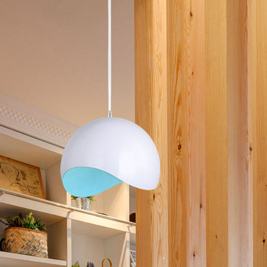 Modern Metal Dome Ceiling Light with Adjustable Height - 1 Bulb, Inner Pink/Yellow - 8"/12" W