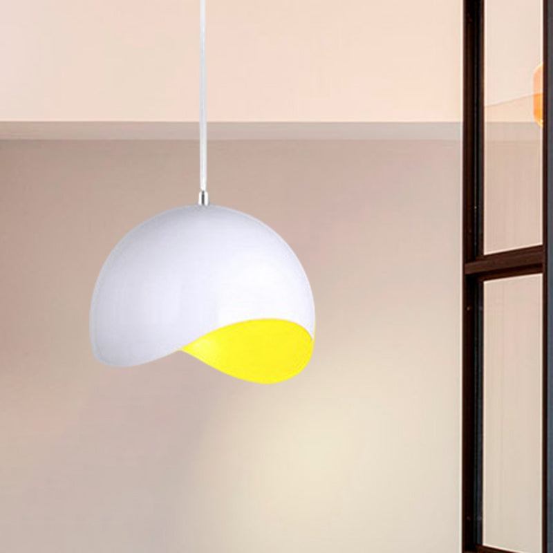 Modern Metal Dome Ceiling Light with Adjustable Height - 1 Bulb, Inner Pink/Yellow - 8"/12" W