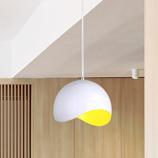 Modern Metal Dome Ceiling Light with Adjustable Height - 1 Bulb, Inner Pink/Yellow - 8"/12" W
