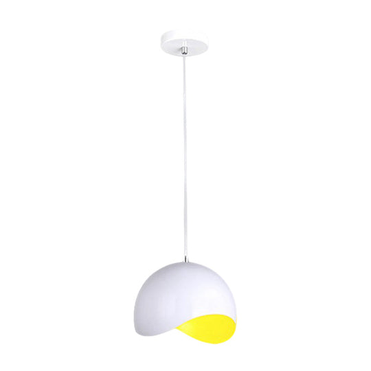 Modern Metal Dome Ceiling Light with Adjustable Height - 1 Bulb, Inner Pink/Yellow - 8"/12" W