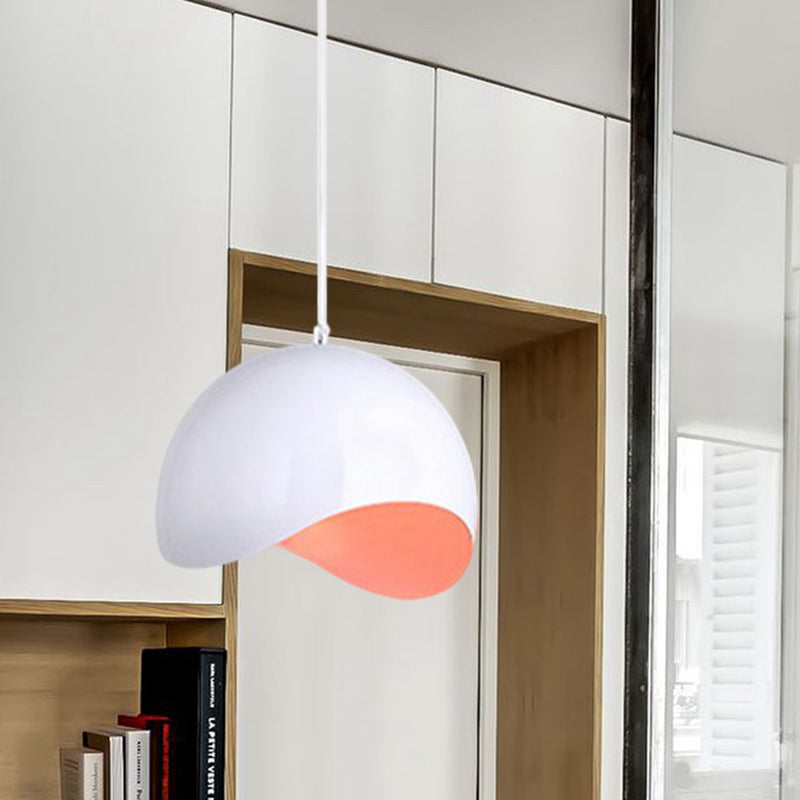 Modern Metal Dome Ceiling Light with Adjustable Height - 1 Bulb, Inner Pink/Yellow - 8"/12" W