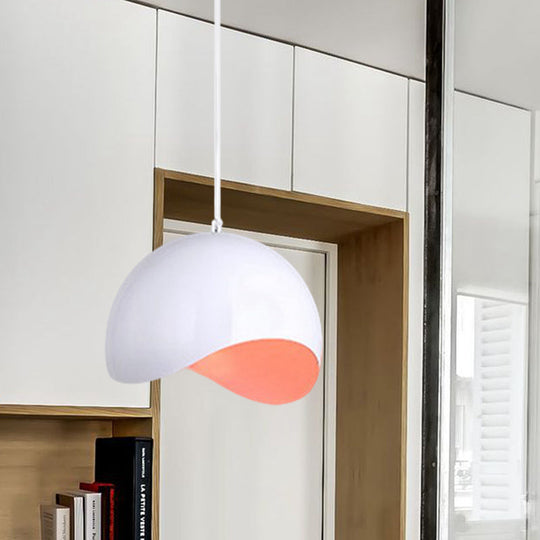 Modern Metal Dome Ceiling Light with Adjustable Height - 1 Bulb, Inner Pink/Yellow - 8"/12" W