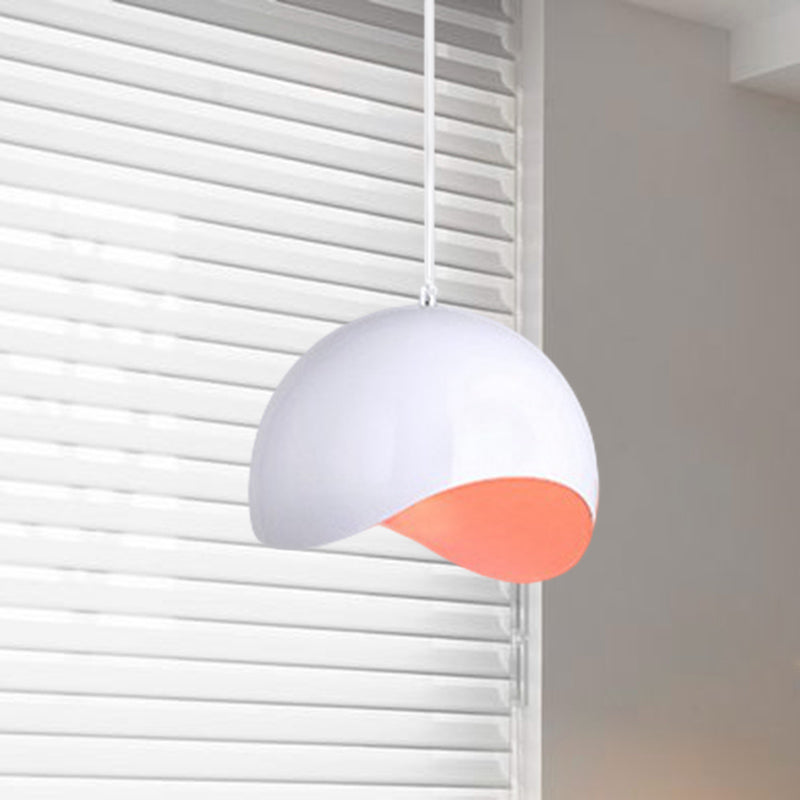 Modern Metal Dome Ceiling Light with Adjustable Height - 1 Bulb, Inner Pink/Yellow - 8"/12" W