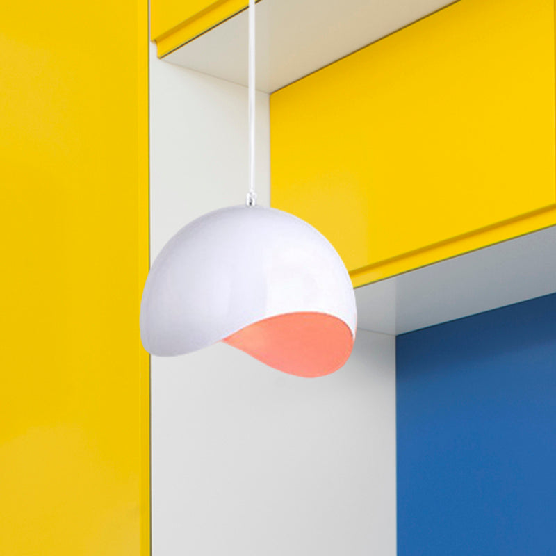 Modern Metal Dome Ceiling Light with Adjustable Height - 1 Bulb, Inner Pink/Yellow - 8"/12" W