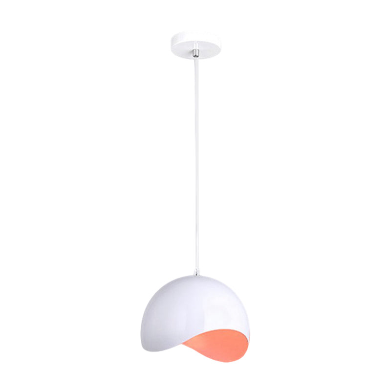 Modern Metal Dome Ceiling Light with Adjustable Height - 1 Bulb, Inner Pink/Yellow - 8"/12" W