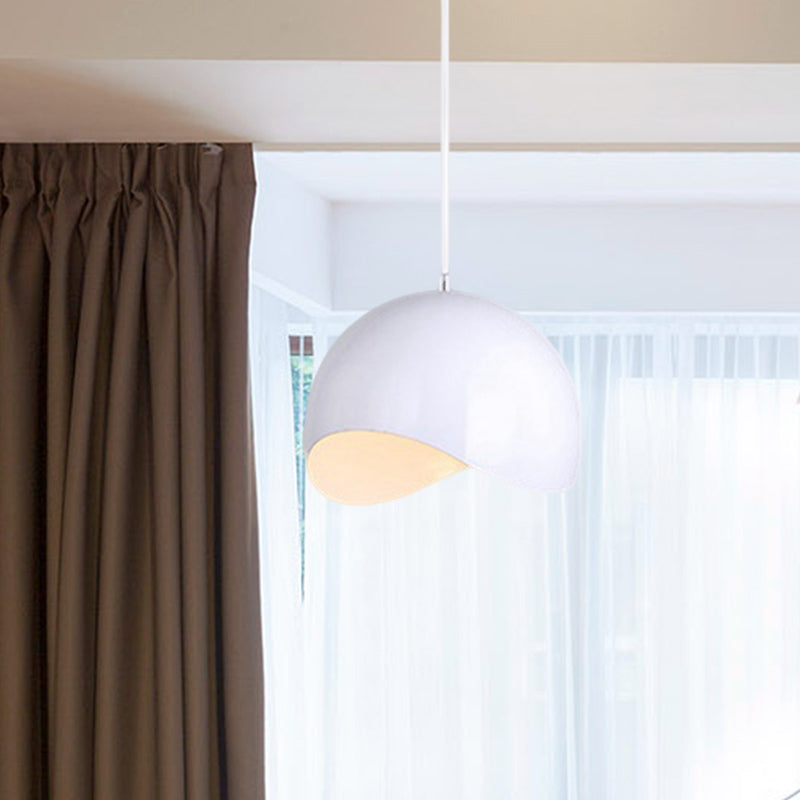 Modern Metal Dome Ceiling Light with Adjustable Height - 1 Bulb, Inner Pink/Yellow - 8"/12" W