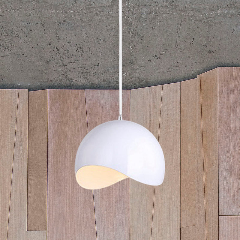 Modern Metal Dome Ceiling Light with Adjustable Height - 1 Bulb, Inner Pink/Yellow - 8"/12" W