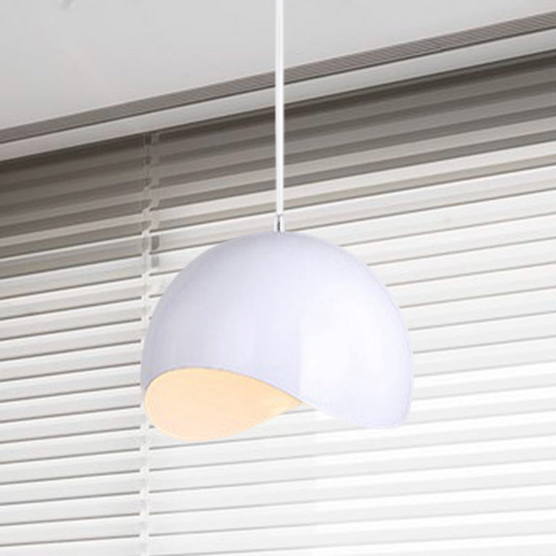 Modern Metal Dome Ceiling Light with Adjustable Height - 1 Bulb, Inner Pink/Yellow - 8"/12" W