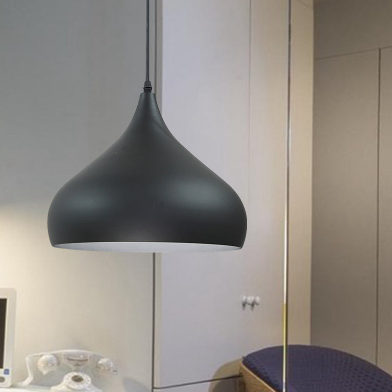 Modern Iron Dome Pendant Light - 1-Light, Black/White/Red - 12.5"/16.5" Wide