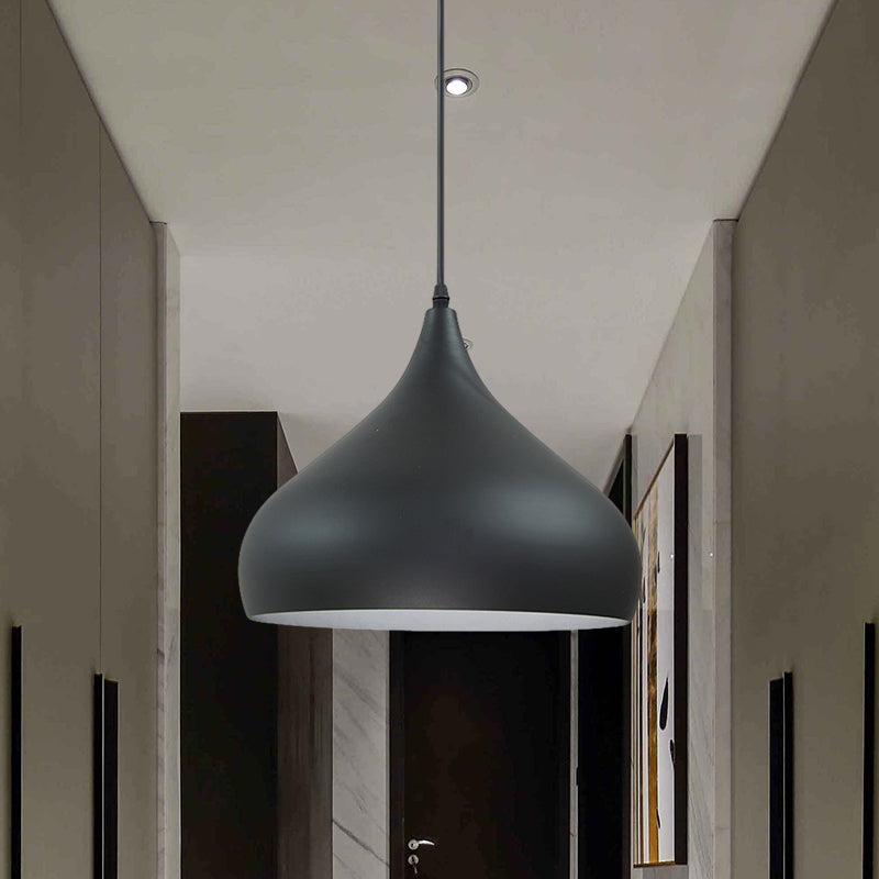 Modern Iron Dome Pendant Light - 1-Light, Black/White/Red - 12.5"/16.5" Wide