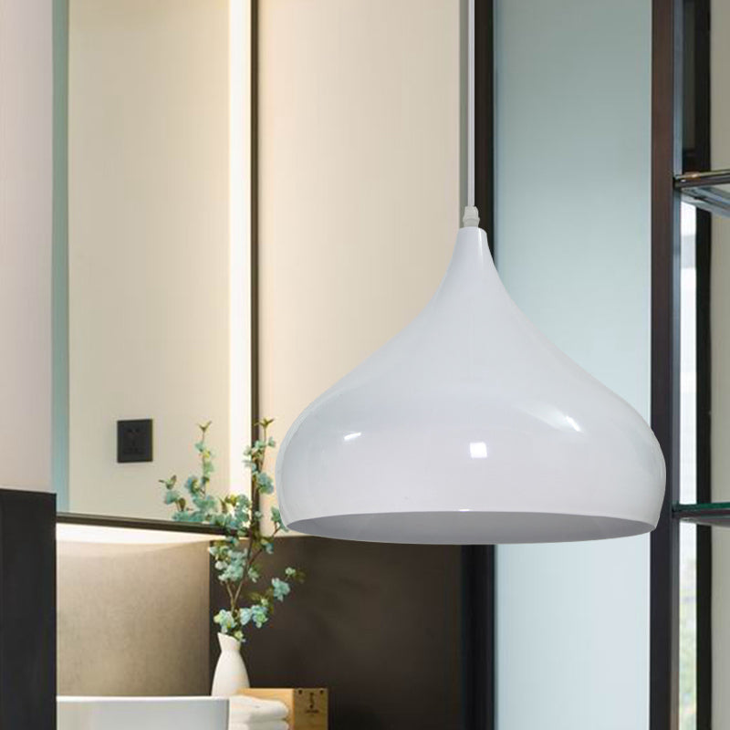 Modern Iron Dome Pendant Light - 1-Light, Black/White/Red - 12.5"/16.5" Wide