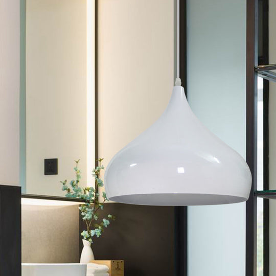 Modern Iron Dome Pendant Light - 1-Light, Black/White/Red - 12.5"/16.5" Wide