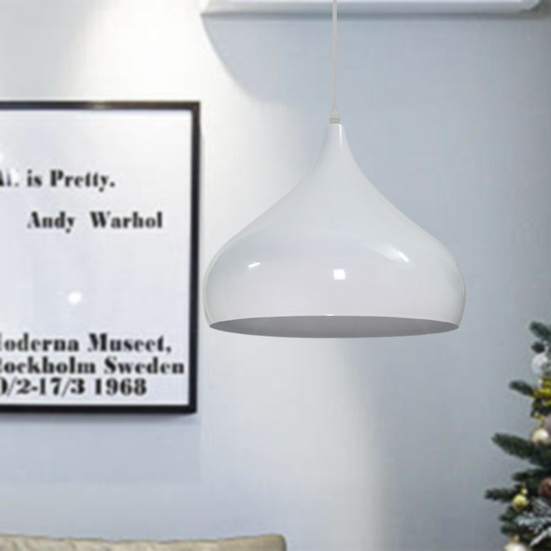 Modern Iron Dome Pendant Light - 1-Light, Black/White/Red - 12.5"/16.5" Wide