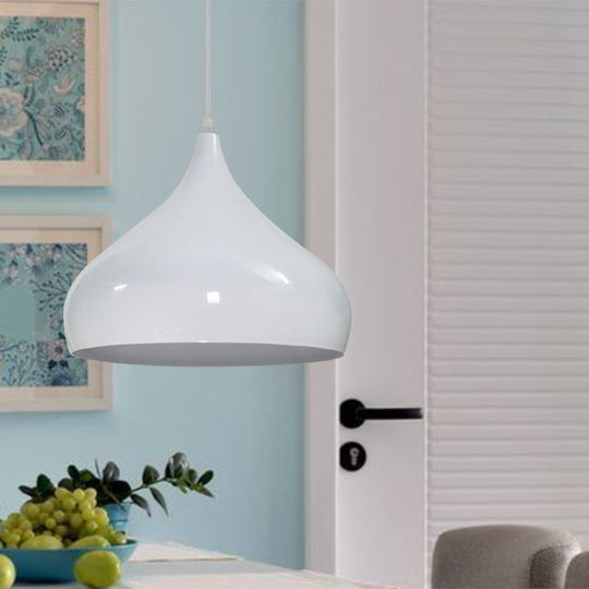 Modern Iron Dome Pendant Light - 1-Light, Black/White/Red - 12.5"/16.5" Wide