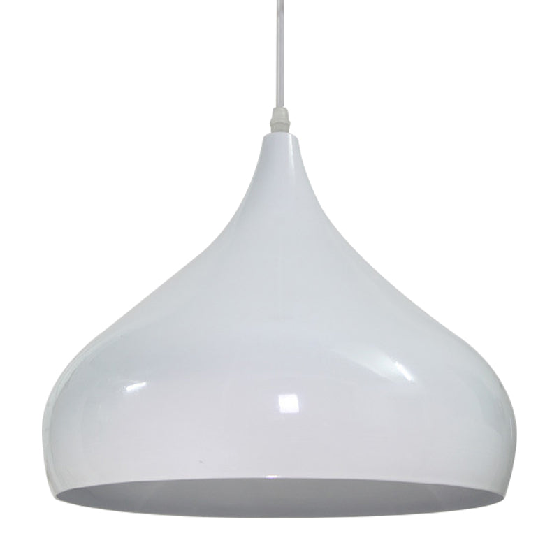 Modern Iron Dome Pendant Light - 1-Light, Black/White/Red - 12.5"/16.5" Wide