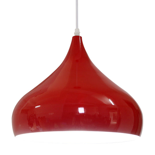 Modern Iron Dome Pendant Light - 1-Light, Black/White/Red - 12.5"/16.5" Wide