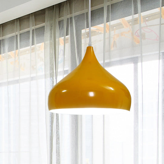 Modern Iron Dome Pendant Light - 1-Light, Black/White/Red - 12.5"/16.5" Wide